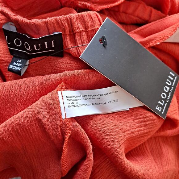 Eloquii Terracota Color Square Neck Top w 3/4 Puff Sleeve & Tie - Size 24 (NWT) - Picture 11 of 11